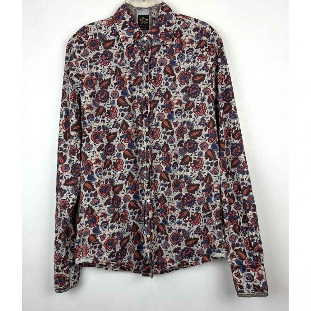 Scotch & Soda Shirt Mens Medium Pearl Snap Button Up Floral Western Casual